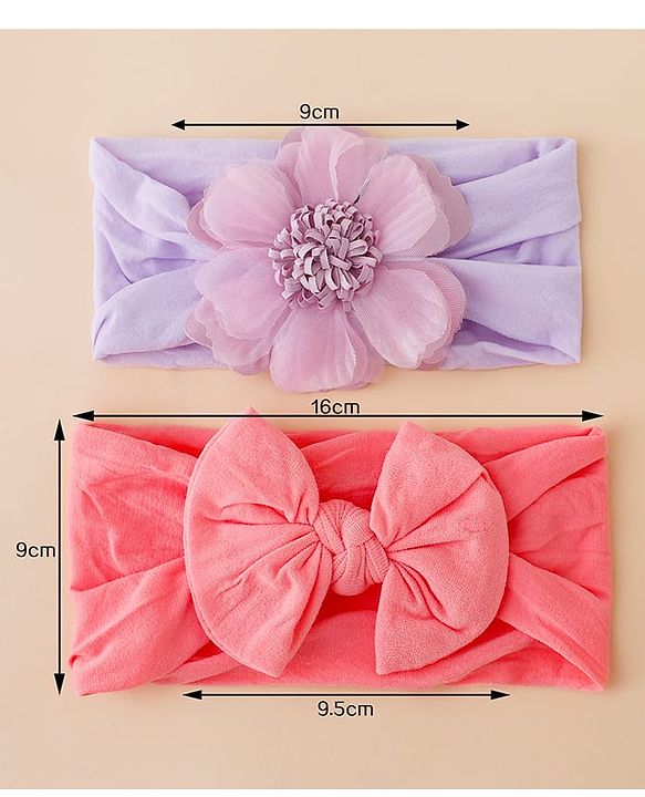 Babyhug Headbands With Floral and Bow Applique Pack of 2 -Purple, Peach