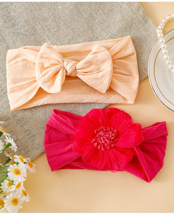 Babyhug Headbands With Floral and Bow Applique Pack of 2 -Purple, Peach