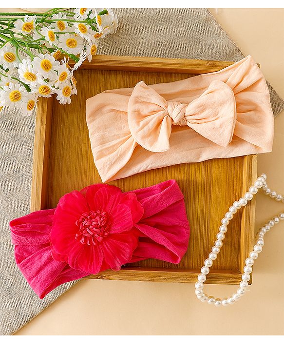 Babyhug Headbands With Floral and Bow Applique Pack of 2 -Purple, Peach