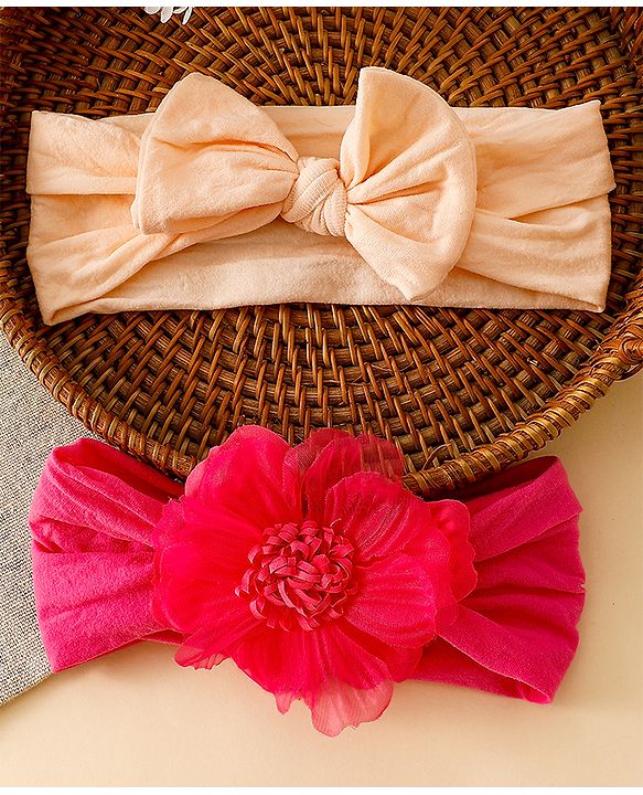 Babyhug Headbands With Floral and Bow Applique Pack of 2 -Purple, Peach
