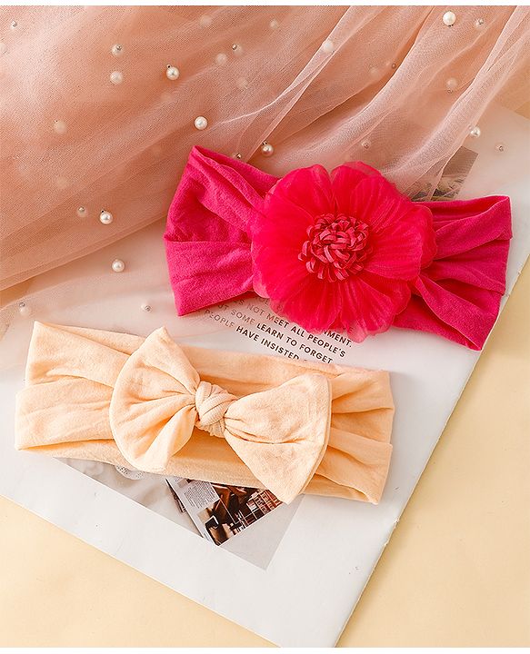Babyhug Headbands With Floral and Bow Applique Pack of 2 -Purple, Peach