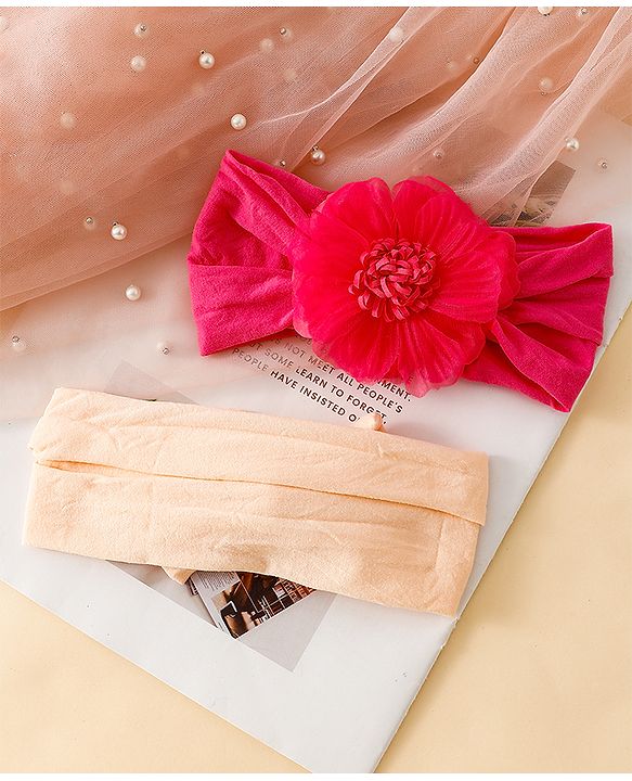 Babyhug Headbands With Floral and Bow Applique Pack of 2 -Purple, Peach