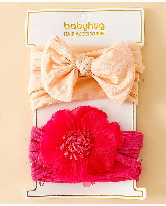 Babyhug Headbands With Floral and Bow Applique Pack of 2 -Purple, Peach