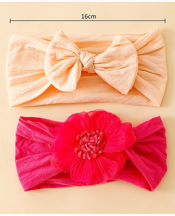 Babyhug Headbands With Floral and Bow Applique Pack of 2 -Purple, Peach