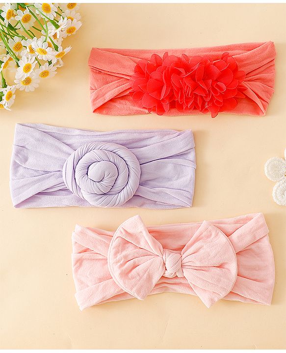 Babyhug Set Of 3 Bow Applique Detailed Headbands - Pink,Red ,Purple
