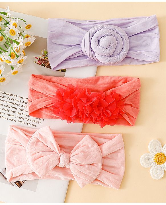 Babyhug Set Of 3 Bow Applique Detailed Headbands - Pink,Red ,Purple
