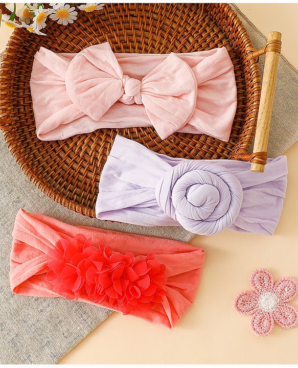 Babyhug Set Of 3 Bow Applique Detailed Headbands - Pink,Red ,Purple