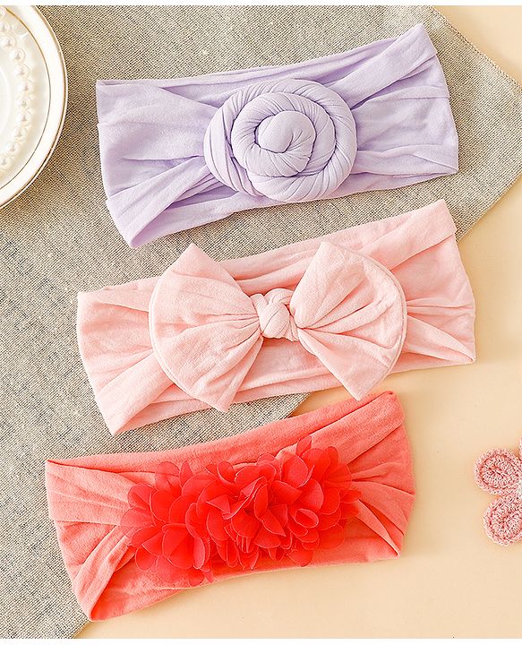 Babyhug Set Of 3 Bow Applique Detailed Headbands - Pink,Red ,Purple
