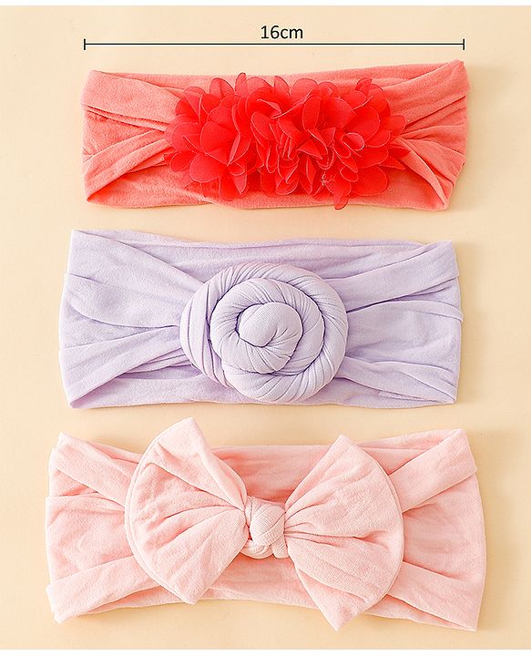 Babyhug Set Of 3 Bow Applique Detailed Headbands - Pink,Red ,Purple