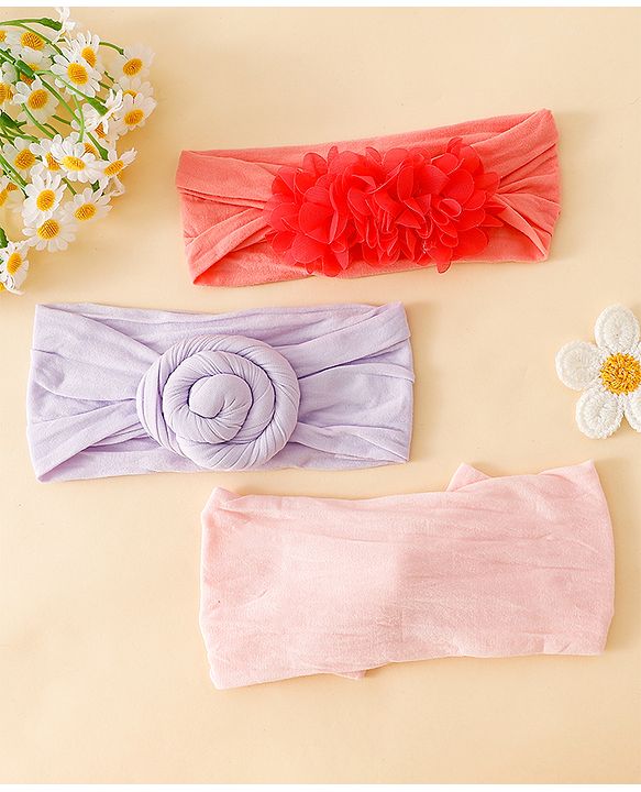 Babyhug Set Of 3 Bow Applique Detailed Headbands - Pink,Red ,Purple