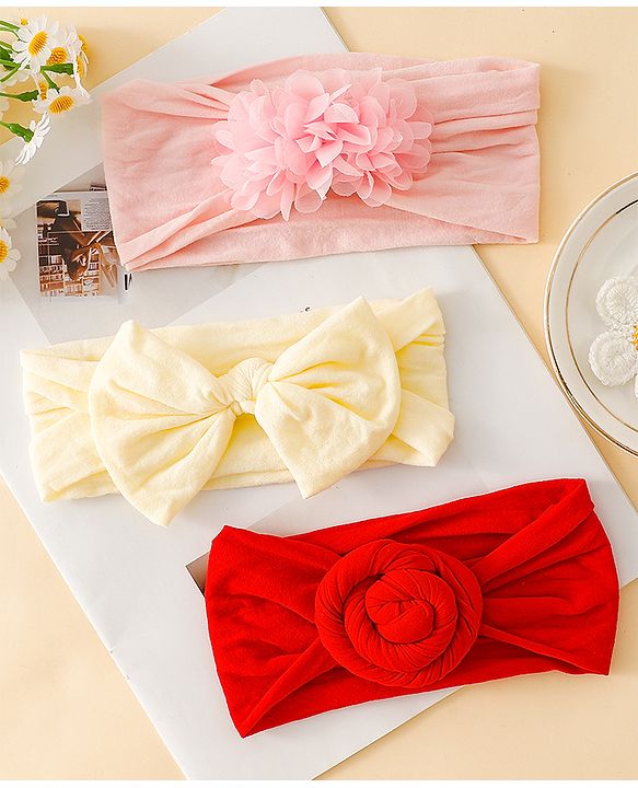 Babyhug Set Of 3 Bow Applique Detailed Headbands - Pink,Red ,Purple