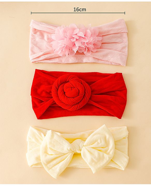 Babyhug Set Of 3 Bow Applique Detailed Headbands - Pink,Red ,Purple