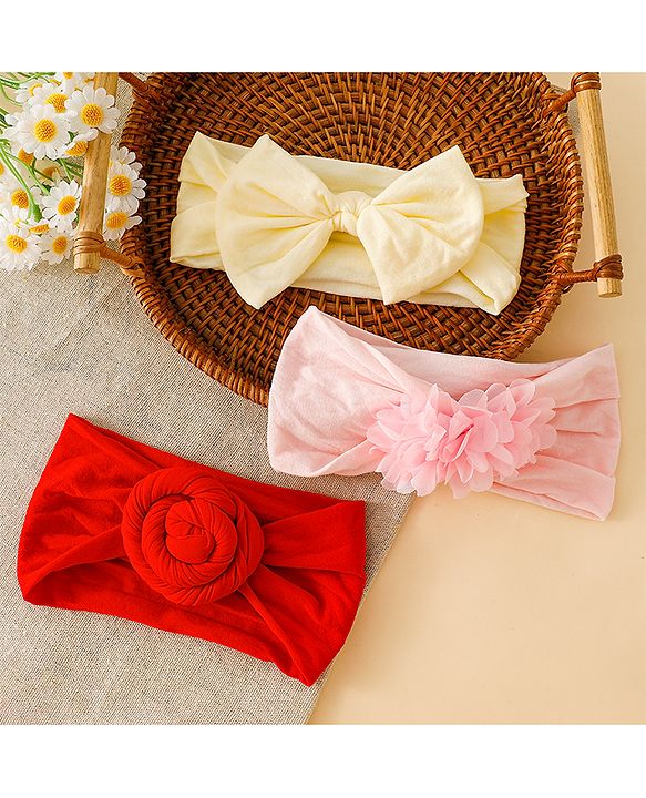 Babyhug Set Of 3 Bow Applique Detailed Headbands - Pink,Red ,Purple