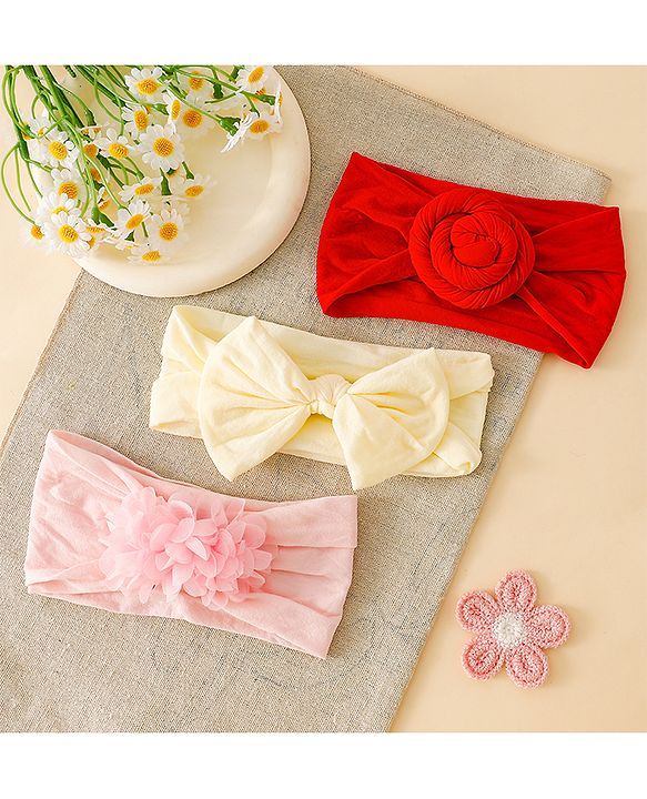 Babyhug Set Of 3 Bow Applique Detailed Headbands - Pink,Red ,Purple