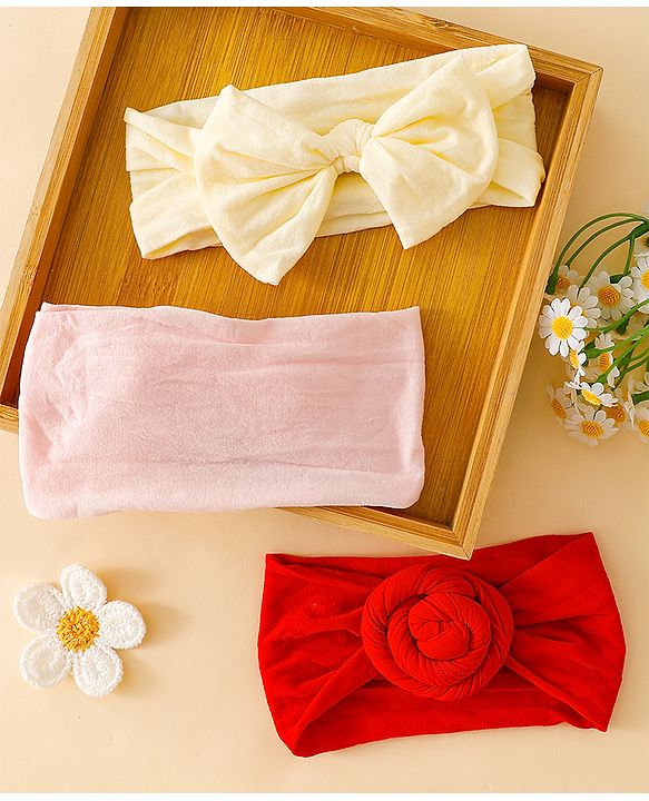 Babyhug Set Of 3 Bow Applique Detailed Headbands - Pink,Red ,Purple