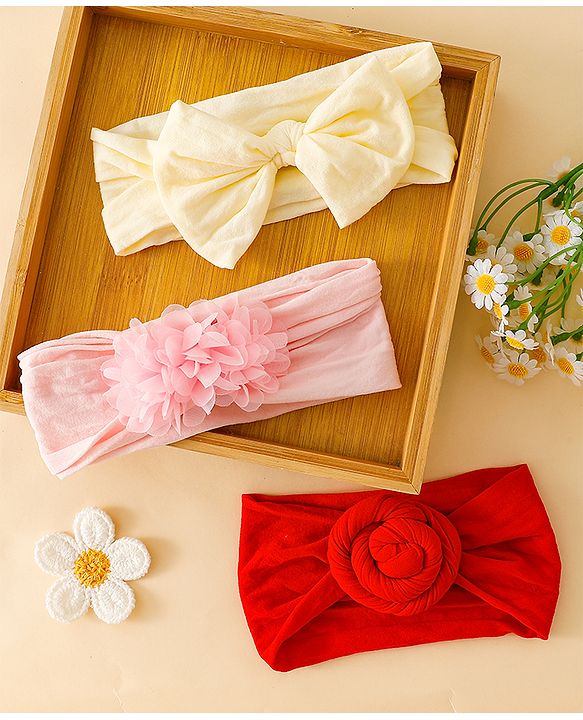 Babyhug Set Of 3 Bow Applique Detailed Headbands - Pink,Red ,Purple