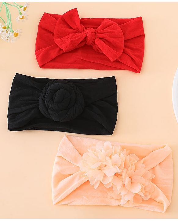 Babyhug Set Of 3 Bow Applique Detailed Headbands - Pink,Red ,Purple