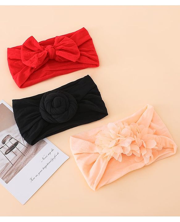 Babyhug Set Of 3 Bow Applique Detailed Headbands - Pink,Red ,Purple