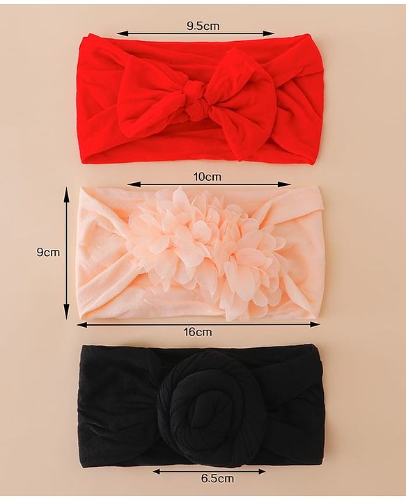Babyhug Set Of 3 Bow Applique Detailed Headbands - Pink,Red ,Purple
