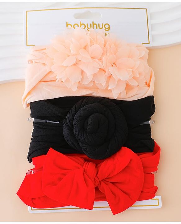 Babyhug Set Of 3 Bow Applique Detailed Headbands - Pink,Red ,Purple