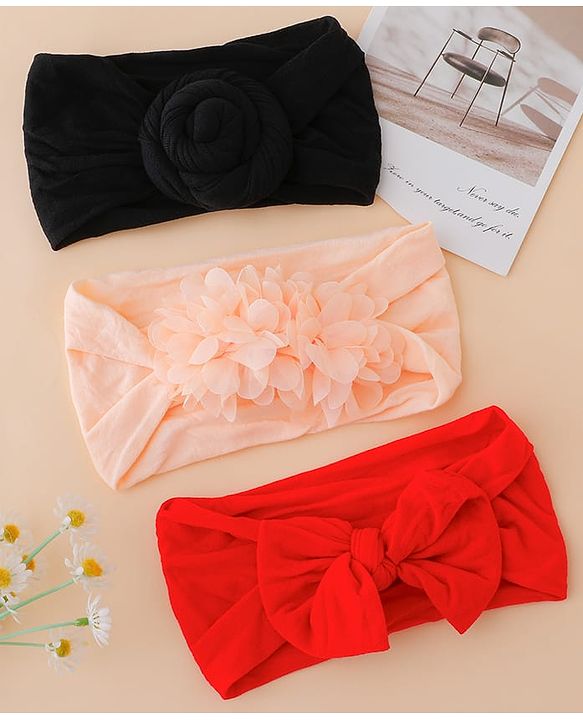 Babyhug Set Of 3 Bow Applique Detailed Headbands - Pink,Red ,Purple