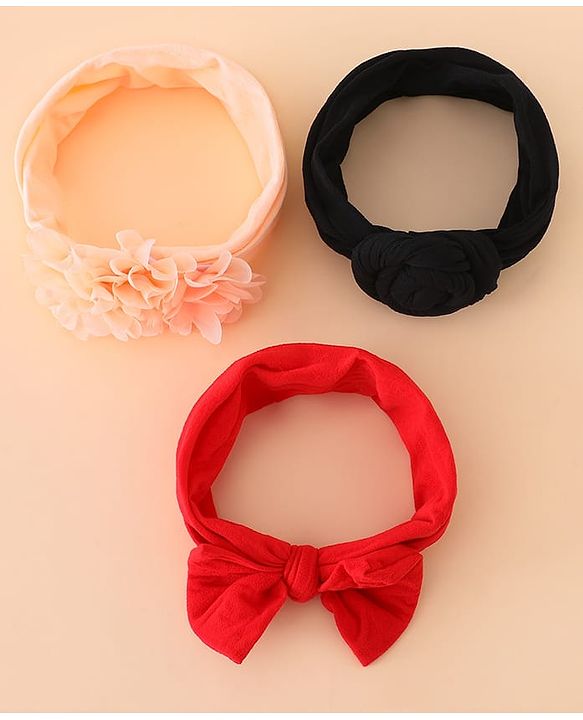 Babyhug Set Of 3 Bow Applique Detailed Headbands - Pink,Red ,Purple