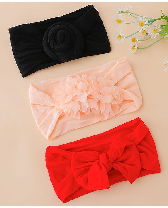 Babyhug Set Of 3 Bow Applique Detailed Headbands - Pink,Red ,Purple