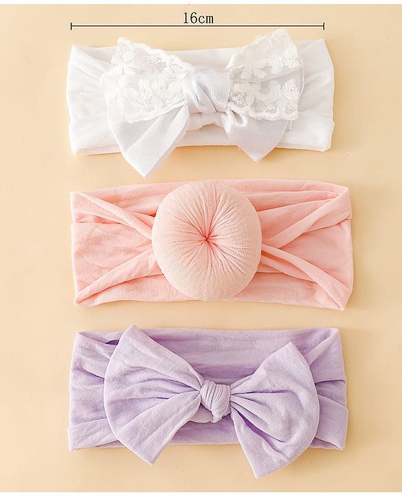 Babyhug Headbands With Bow Applique Pack of 3 - Pink,White,Purple