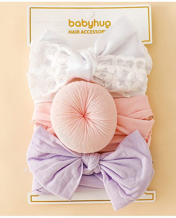 Babyhug Headbands With Bow Applique Pack of 3 - Pink,White,Purple