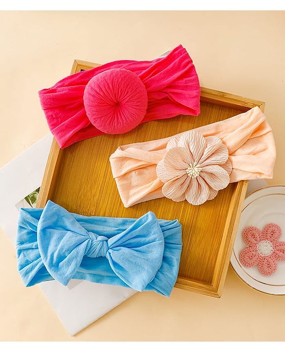 Babyhug Headbands With Bow Applique Pack of 3 - Pink,White,Purple