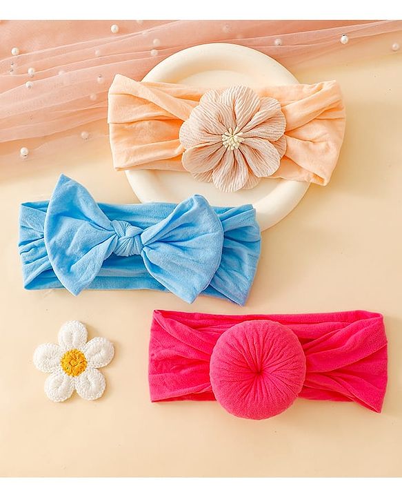 Babyhug Headbands With Bow Applique Pack of 3 - Pink,White,Purple