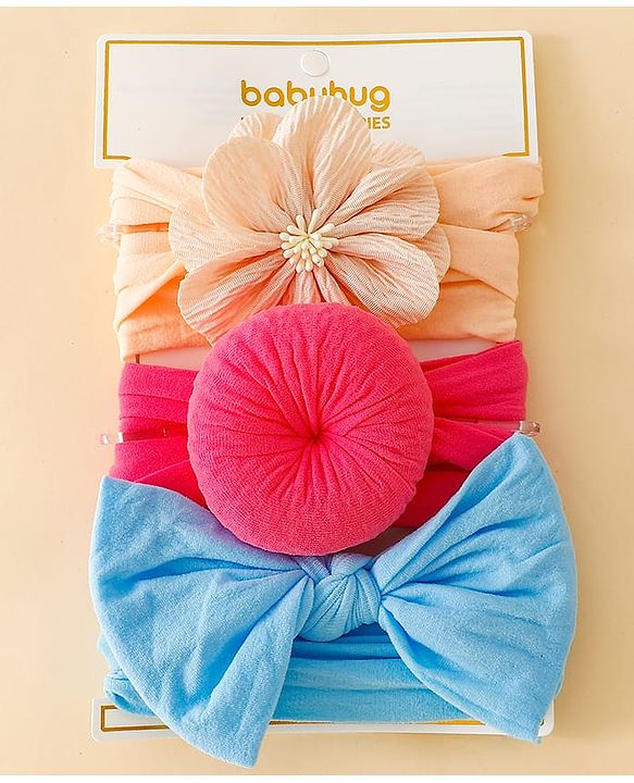 Babyhug Headbands With Bow Applique Pack of 3 - Pink,White,Purple