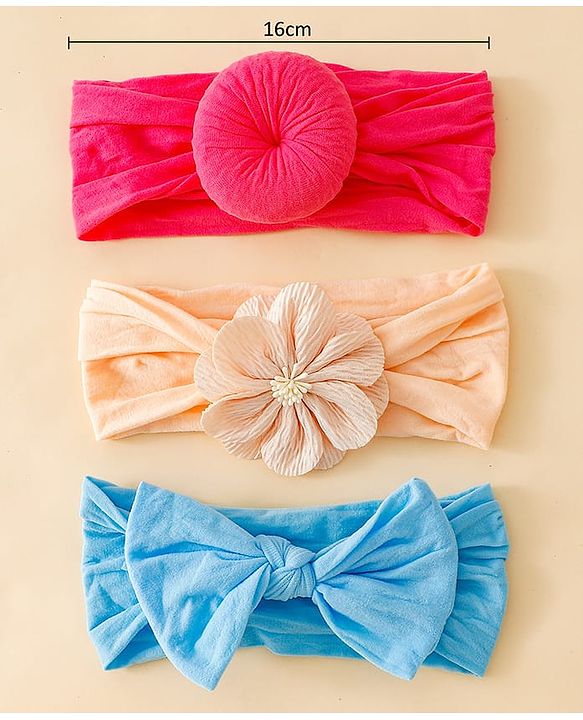 Babyhug Headbands With Bow Applique Pack of 3 - Pink,White,Purple