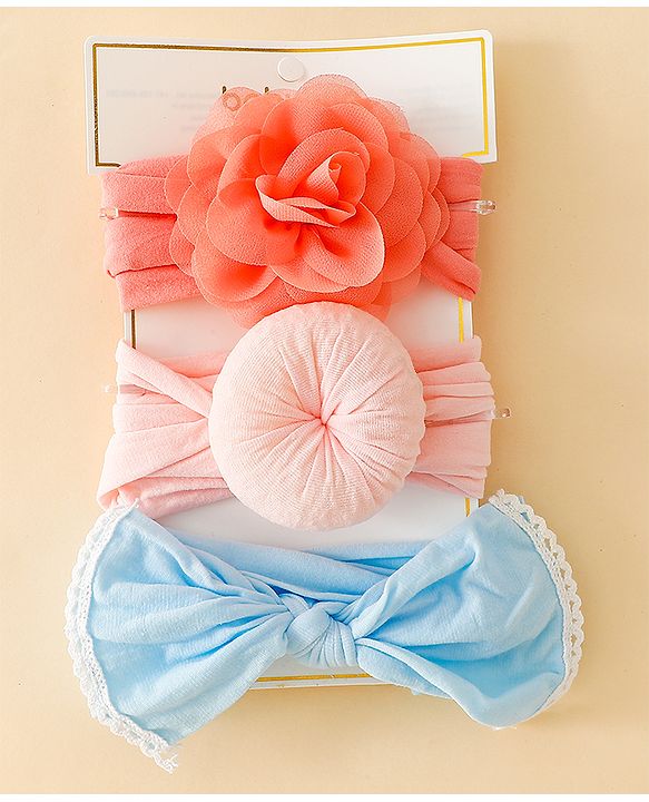 Babyhug Headbands With Floral and Bow Applique Pack of 3 - Pink ,Red, Light Blue