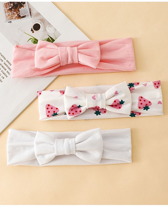 Babyhug Free Size Baby Headbands With Fruit Print Bow Applique Pack of 3 - Multicolor