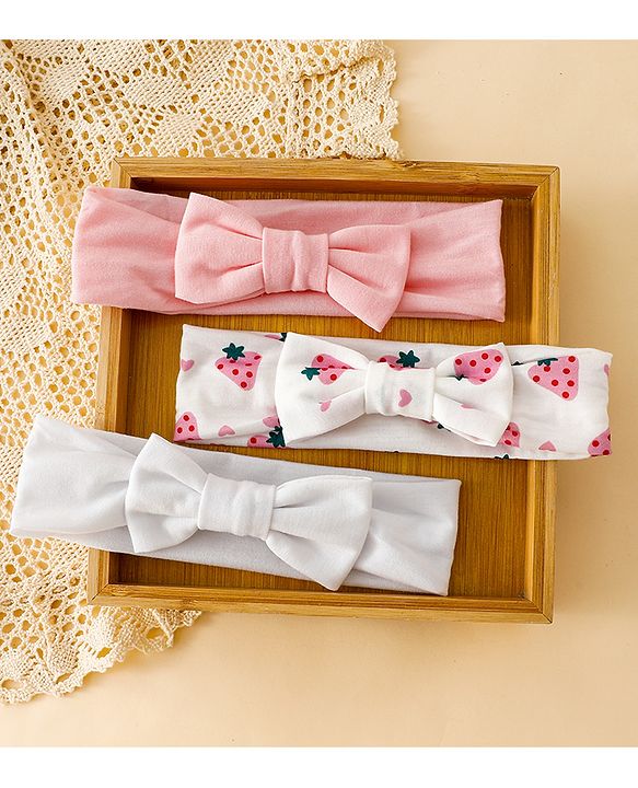 Babyhug Free Size Baby Headbands With Fruit Print Bow Applique Pack of 3 - Multicolor