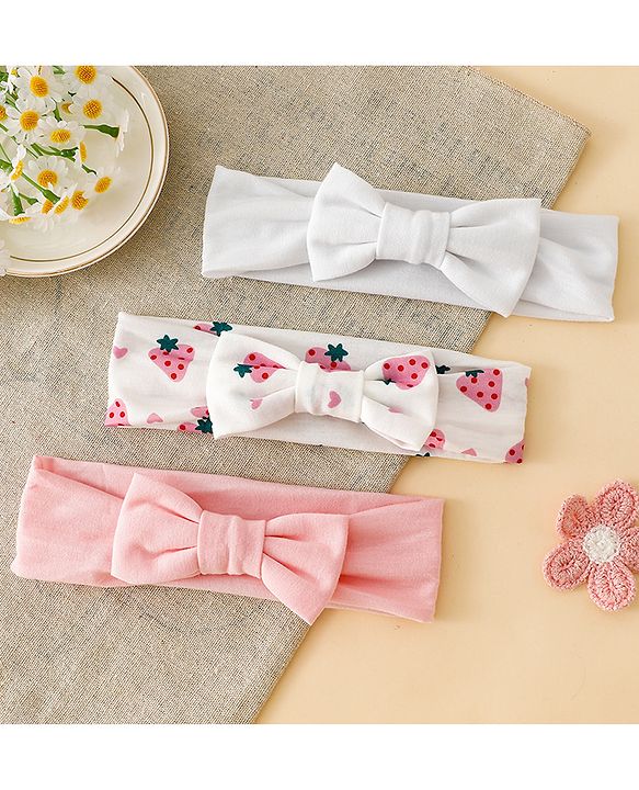 Babyhug Free Size Baby Headbands With Fruit Print Bow Applique Pack of 3 - Multicolor