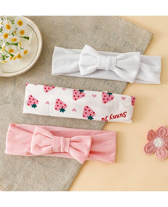 Babyhug Free Size Baby Headbands With Fruit Print Bow Applique Pack of 3 - Multicolor