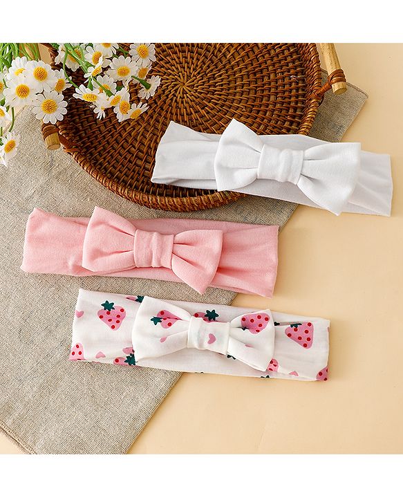 Babyhug Free Size Baby Headbands With Fruit Print Bow Applique Pack of 3 - Multicolor