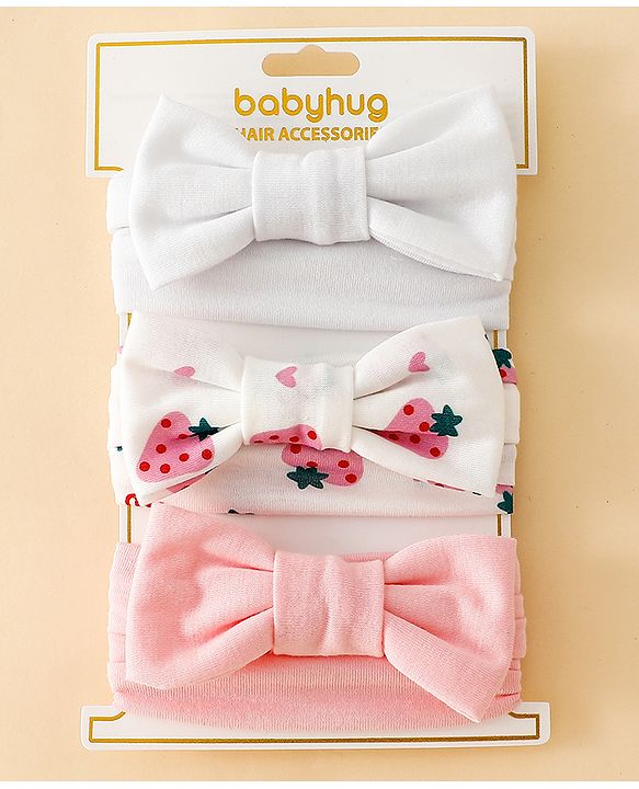 Babyhug Free Size Baby Headbands With Fruit Print Bow Applique Pack of 3 - Multicolor