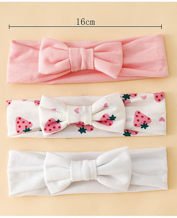 Babyhug Free Size Baby Headbands With Fruit Print Bow Applique Pack of 3 - Multicolor