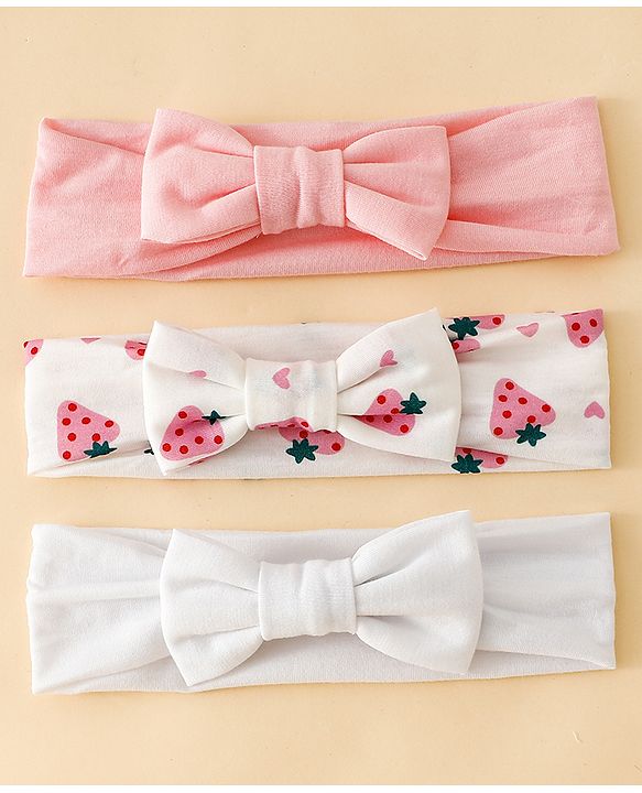 Babyhug Free Size Baby Headbands With Fruit Print Bow Applique Pack of 3 - Multicolor