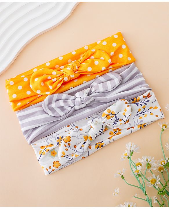 Babyhug Free Size Baby Headbands with Polka Dots, Floral Print And Stripes Pack of 3 - Multicolor
