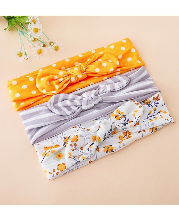 Babyhug Free Size Baby Headbands with Polka Dots, Floral Print And Stripes Pack of 3 - Multicolor
