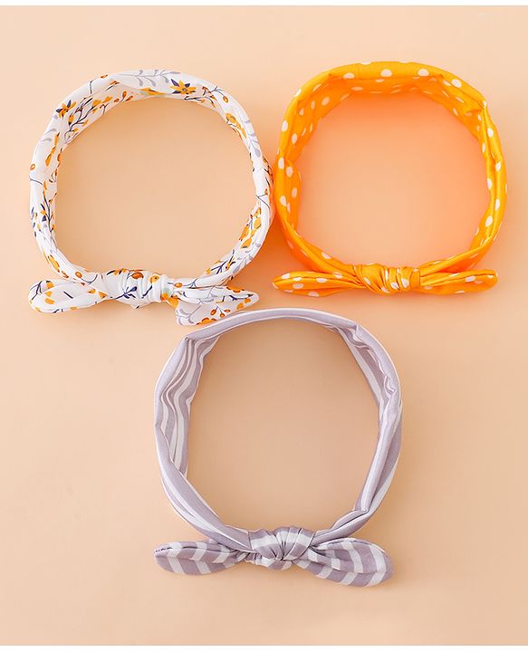 Babyhug Free Size Baby Headbands with Polka Dots, Floral Print And Stripes Pack of 3 - Multicolor