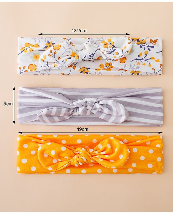 Babyhug Free Size Baby Headbands with Polka Dots, Floral Print And Stripes Pack of 3 - Multicolor