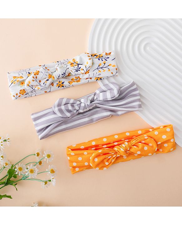 Babyhug Free Size Baby Headbands with Polka Dots, Floral Print And Stripes Pack of 3 - Multicolor