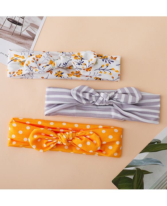Babyhug Free Size Baby Headbands with Polka Dots, Floral Print And Stripes Pack of 3 - Multicolor