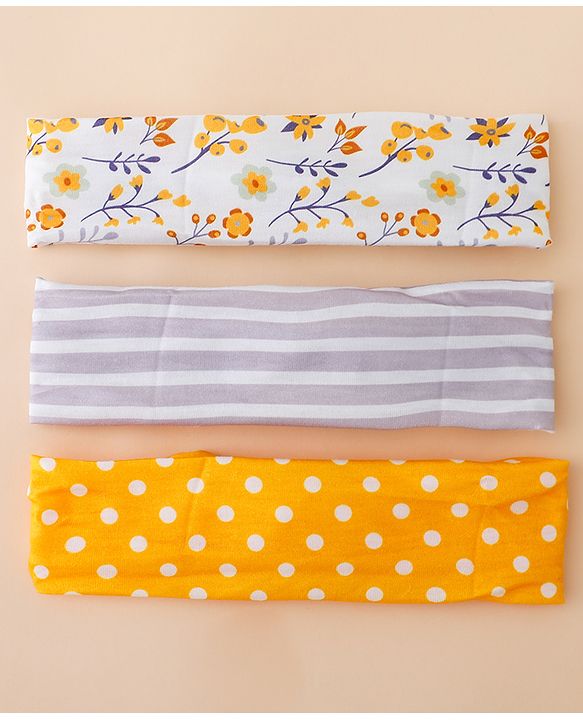 Babyhug Free Size Baby Headbands with Polka Dots, Floral Print And Stripes Pack of 3 - Multicolor