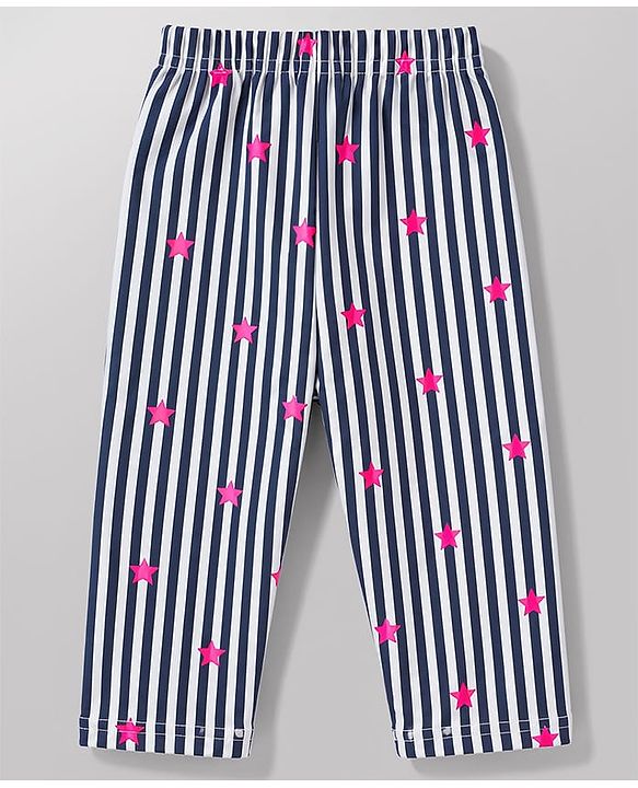 Babyhug Cotton Knit Full Sleeves Shirt & Pyjama Co-Ord Striped Night Suit With Star Print - Navy Blue